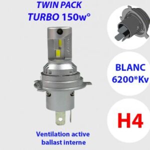 PAR DE BOMBILLAS PARA FAROS DELANTEROS H4 LED, P43T, Série pro TWIN TURBO 150w BLANCO