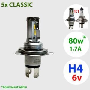 PAR DE BOMBILLAS PARA FAROS DELANTEROS H4-P43T LED 6V, 80W, SERIE 5 X CLASSIC - FARO BLANCO CÁLIDO
