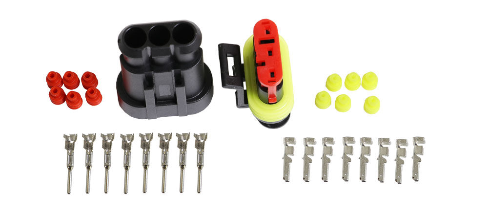 JUEGO DE CONECTORES AMP IMPERMEABLES 3 POLOS