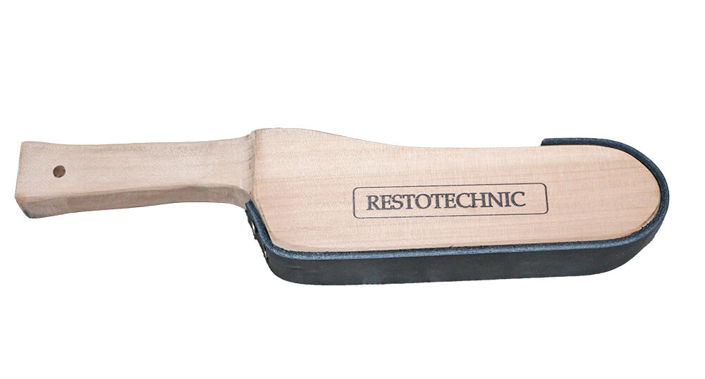 TAS DE MADERA DURA PLANO CON FUNDA DE CUERO PARA EL CONFORMADO DEL METAL - Image 4
