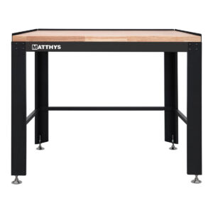 MESA DE TRABAJO CON PLANO DE TRABAJO DE MADERA MACIZA AJUSTABLE EN ALTURA L114 x P71 x A85 CM - NEGRO - SMALL
