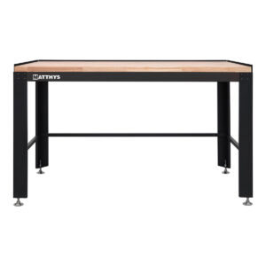 MESA DE TRABAJO CON PLANO DE TRABAJO DE MADERA MACIZA AJUSTABLE EN ALTURA L152 x P71 x A85 CM - NEGRO - LARGE