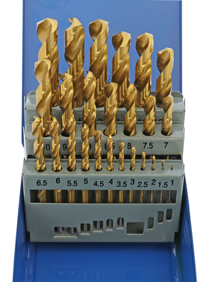 JUEGO DE BROCAS HSS REVESTIMIENTO DE ESTAÑO 25 PIEZAS 1 MM A 13 MM / 0,5 MM