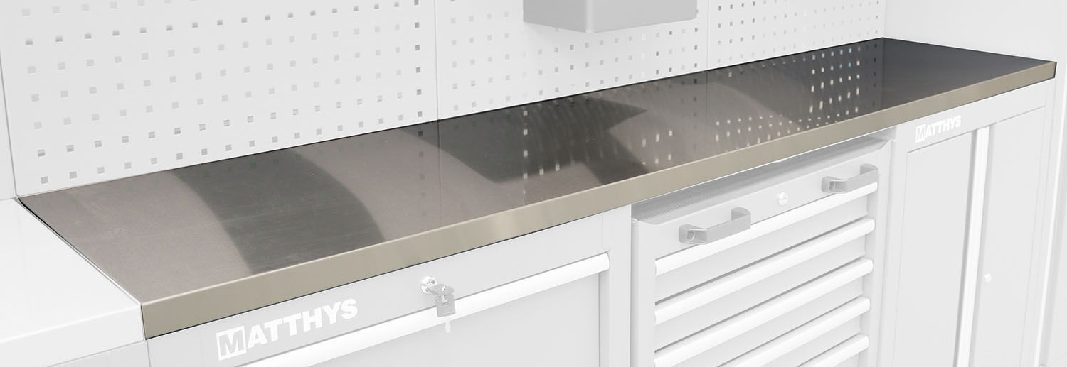 ENCIMERA DE TRABAJO PARA MOBILIARIO DE TALLER 2040 MM CON REVESTIMIENTO INOXIDABLE