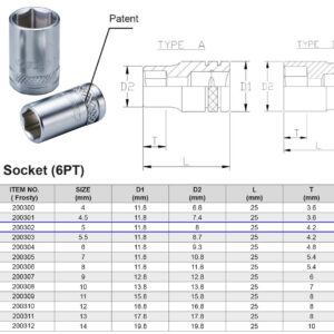 VASO 1/4” 6 CARAS MÉTRICO 5 MM