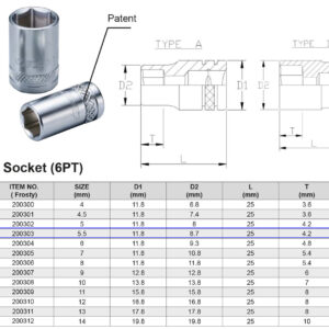 VASO 1/4” 6 CARAS MÉTRICO 5,5 MM