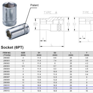 VASO 1/4” 6 CARAS MÉTRICO 13 MM