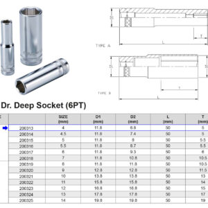 VASO LARGO 1/4” 6 CARAS MÉTRICO 4 MM