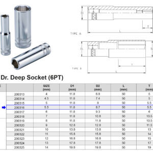 VASO LARGO 1/4” 6 CARAS MÉTRICO 5,5 MM