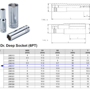 VASO LARGO 1/4” 6 CARAS MÉTRICO 6 MM