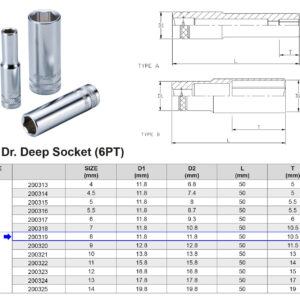 VASO LARGO 1/4” 6 CARAS MÉTRICO 8 MM