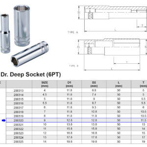 VASO LARGO 1/4” 6 CARAS MÉTRICO 9 MM