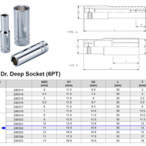VASO LARGO 1/4” 6 CARAS MÉTRICO 11 MM