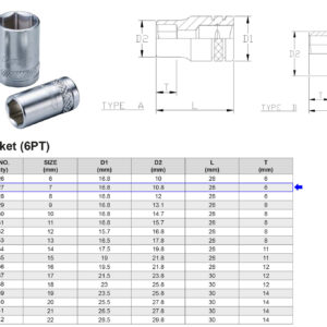 VASO 3/8” 6 CARAS MÉTRICO 7 MM