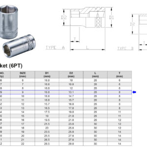 VASO 3/8” 6 CARAS MÉTRICO 9 MM