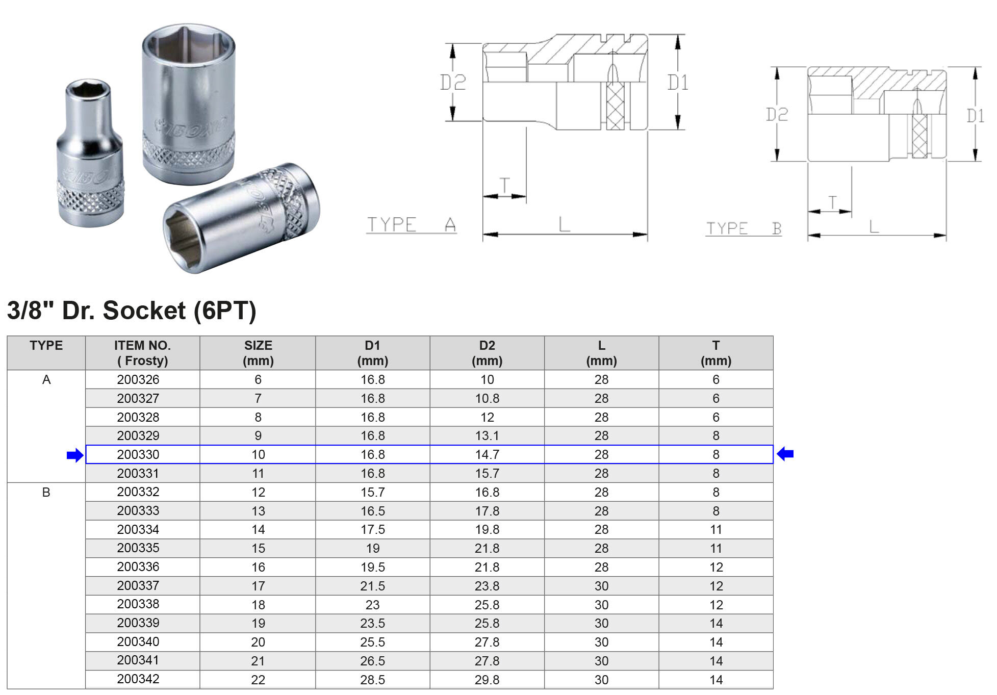 VASO 3/8” 6 CARAS MÉTRICO 10 MM