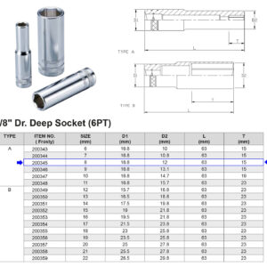 VASO LARGO 3/8” 6 CARAS MÉTRICO 8 MM