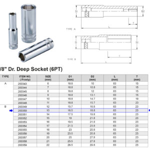 VASO LARGO 3/8” 6 CARAS MÉTRICO 13 MM