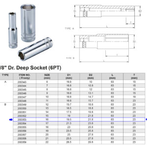 VASO LARGO 3/8” 6 CARAS MÉTRICO 16 MM