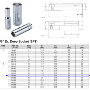VASO LARGO 3/8” 6 CARAS MÉTRICO 17 MM