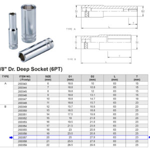 VASO LARGO 3/8” 6 CARAS MÉTRICO 20 MM