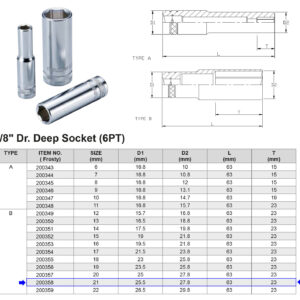 VASO LARGO 3/8” 6 CARAS MÉTRICO 21 MM