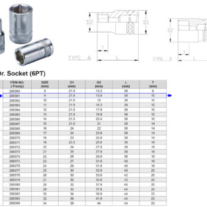VASO 1/2” 6 CARAS MÉTRICO 9 MM