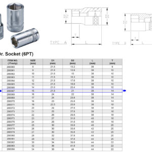VASO 1/2” 6 CARAS MÉTRICO 15 MM
