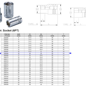 VASO 1/2” 6 CARAS MÉTRICO 16 MM