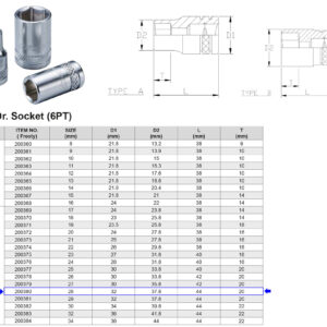 VASO 1/2” 6 CARAS MÉTRICO 28 MM