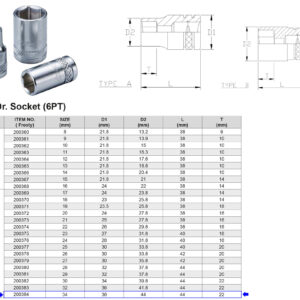 VASO 1/2” 6 CARAS MÉTRICO 34 MM