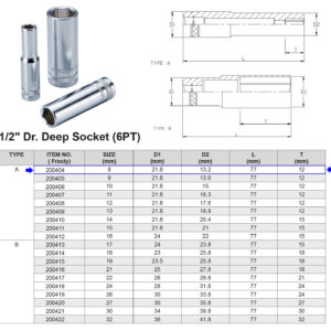 VASO LARGO 1/2” 6 CARAS MÉTRICO 8 MM