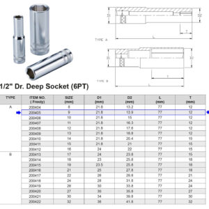 VASO LARGO 1/2” 6 CARAS MÉTRICO 9 MM