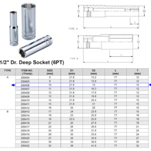 VASO LARGO 1/2” 6 CARAS MÉTRICO 10 MM