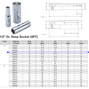 VASO LARGO 1/2” 6 CARAS MÉTRICO 11 MM