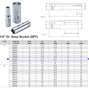 VASO LARGO 1/2” 6 CARAS MÉTRICO 14 MM