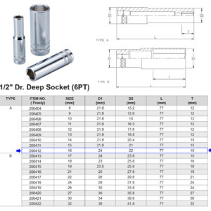 VASO LARGO 1/2” 6 CARAS MÉTRICO 16 MM