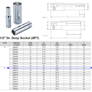 VASO LARGO 1/2” 6 CARAS MÉTRICO 17 MM