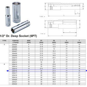 VASO LARGO 1/2” 6 CARAS MÉTRICO 21 MM