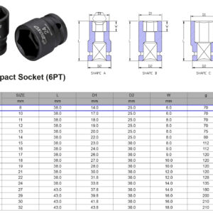 VASO DE IMPACTO 1/2” 6 CARAS MÉTRICO 8 MM