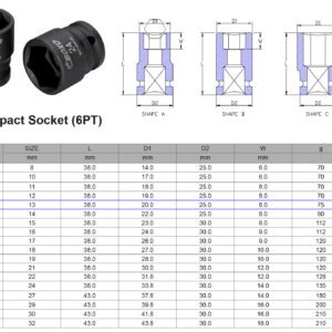 VASO DE IMPACTO 1/2” 6 CARAS MÉTRICO 13 MM