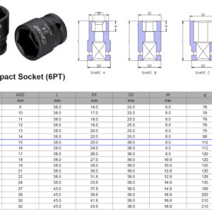 VASO DE IMPACTO 1/2” 6 CARAS MÉTRICO 15 MM