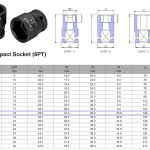 VASO DE IMPACTO 1/2” 6 CARAS MÉTRICO 18 MM