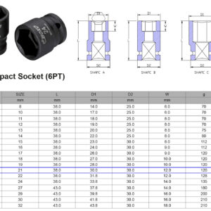VASO DE IMPACTO 1/2” 6 CARAS MÉTRICO 21 MM