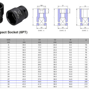 VASO DE IMPACTO 1/2” 6 CARAS MÉTRICO 29 MM