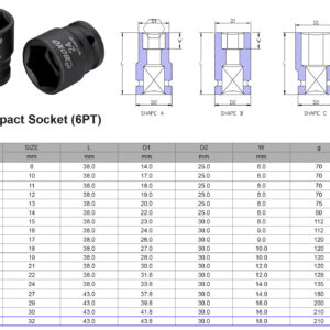 VASO DE IMPACTO 1/2” 6 CARAS MÉTRICO 32 MM