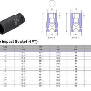 VASO DE IMPACTO LARGO 1/2” 6 CARAS MÉTRICO 13 MM