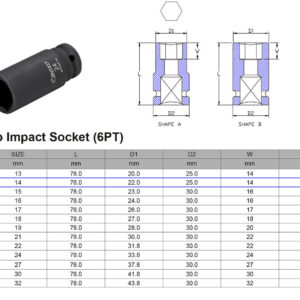 VASO DE IMPACTO LARGO 1/2” 6 CARAS MÉTRICO 14 MM