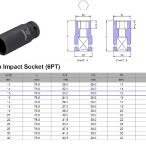 VASO DE IMPACTO LARGO 1/2” 6 CARAS MÉTRICO 15 MM