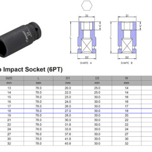 VASO DE IMPACTO LARGO 1/2” 6 CARAS MÉTRICO 18 MM